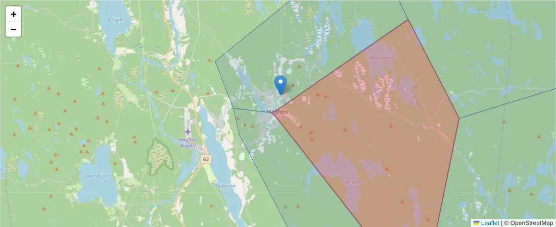 Karta över postnummerområdet  och angränsande postnummer i Sverige