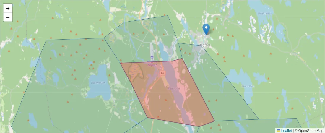 Karta över postnummerområdet  och angränsande postnummer i Sverige