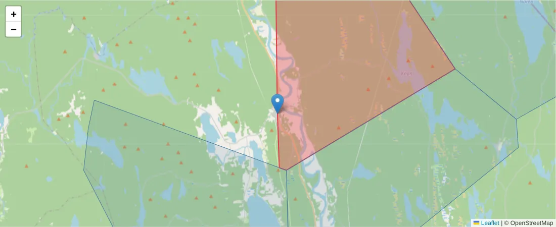 Karta över postnummerområdet  och angränsande postnummer i Sverige