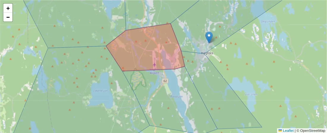 Karta över postnummerområdet  och angränsande postnummer i Sverige