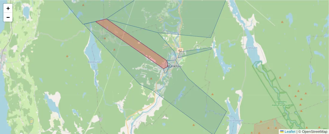 Karta över postnummerområdet  och angränsande postnummer i Sverige