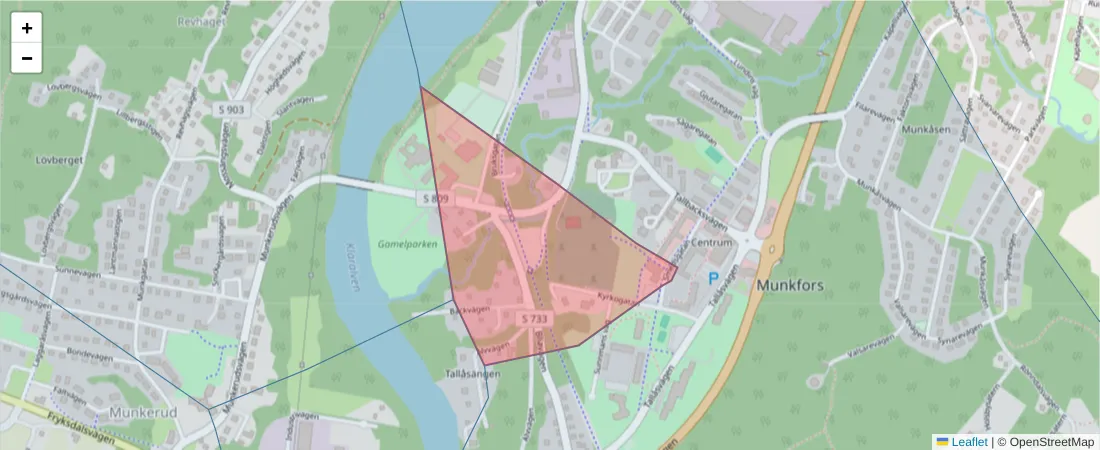 Karta över postnummerområdet  och angränsande postnummer i Sverige