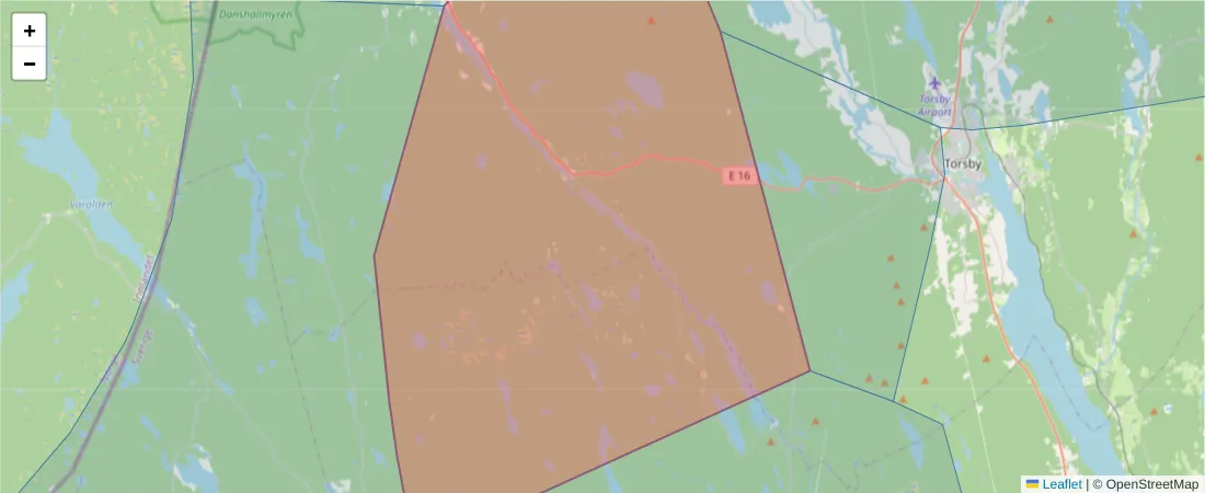 Karta över postnummerområdet  och angränsande postnummer i Sverige