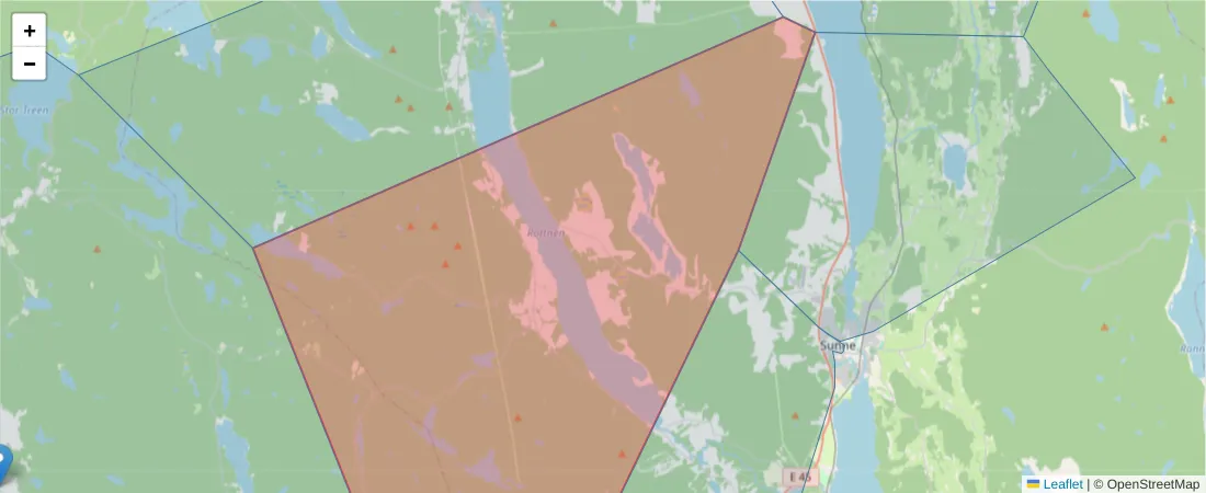 Karta över postnummerområdet  och angränsande postnummer i Sverige