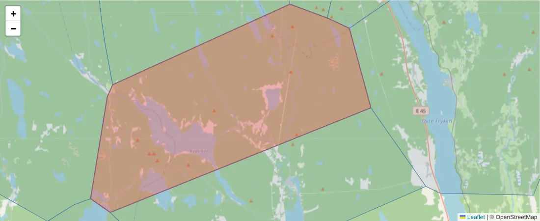 Karta över postnummerområdet  och angränsande postnummer i Sverige