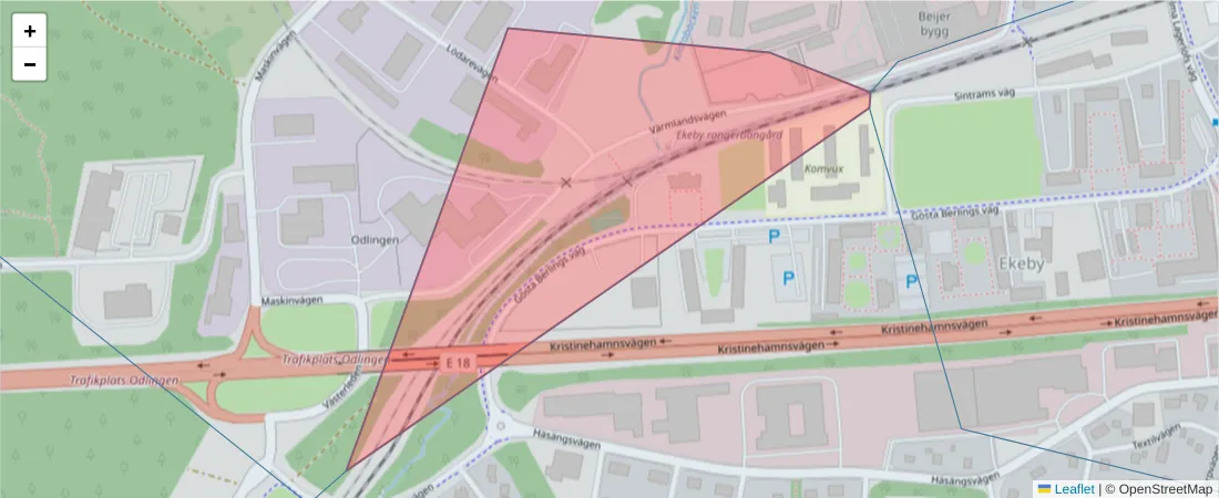 Karta över postnummerområdet  och angränsande postnummer i Sverige