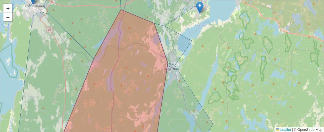 Karta över postnummerområdet  och angränsande postnummer i Sverige