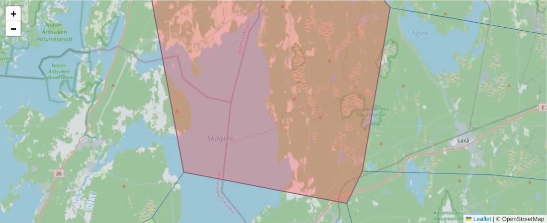 Karta över postnummerområdet  och angränsande postnummer i Sverige