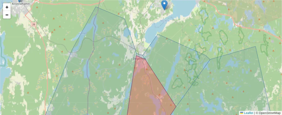 Karta över postnummerområdet  och angränsande postnummer i Sverige