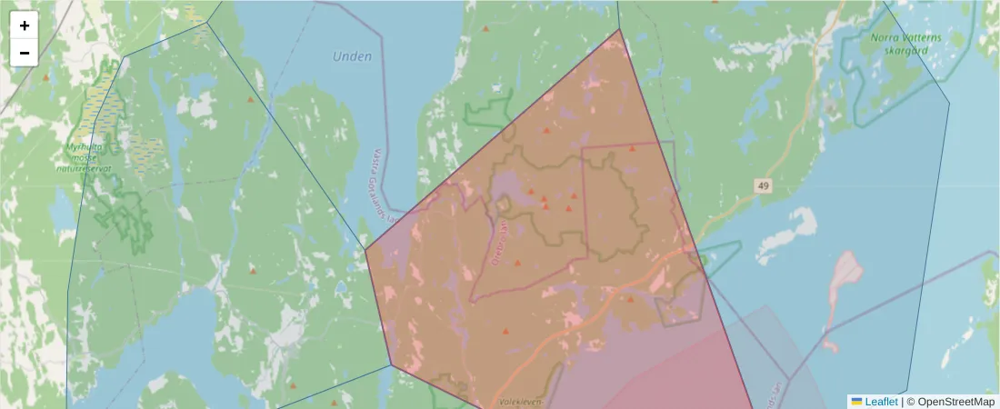 Karta över postnummerområdet  och angränsande postnummer i Sverige