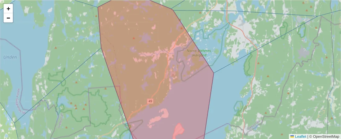Karta över postnummerområdet  och angränsande postnummer i Sverige