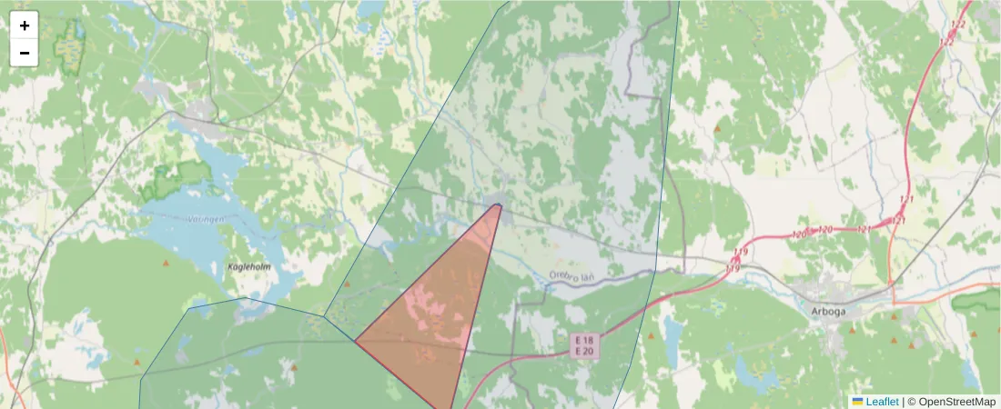 Karta över postnummerområdet  och angränsande postnummer i Sverige