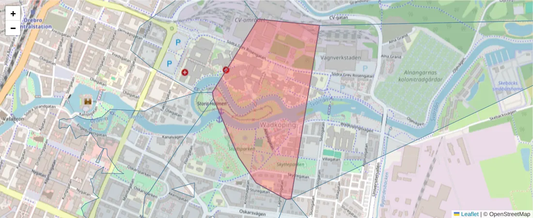 Karta över postnummerområdet  och angränsande postnummer i Sverige