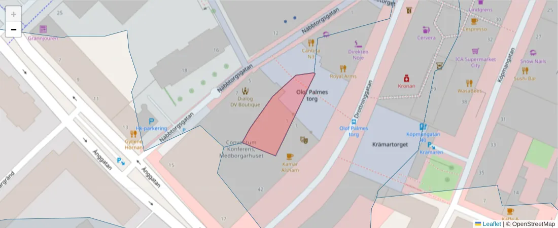Karta över postnummerområdet  och angränsande postnummer i Sverige