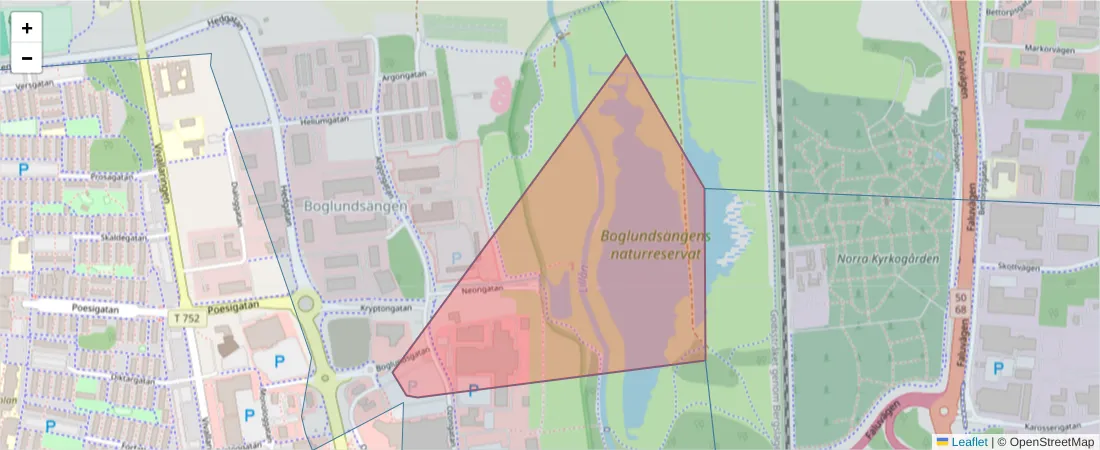 Karta över postnummerområdet  och angränsande postnummer i Sverige