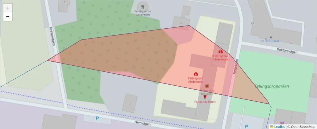 Karta över postnummerområdet  och angränsande postnummer i Sverige