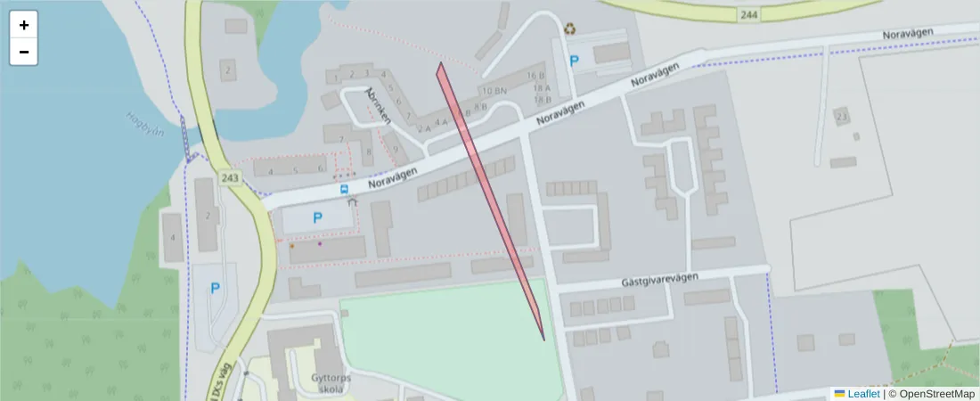 Karta över postnummerområdet  och angränsande postnummer i Sverige