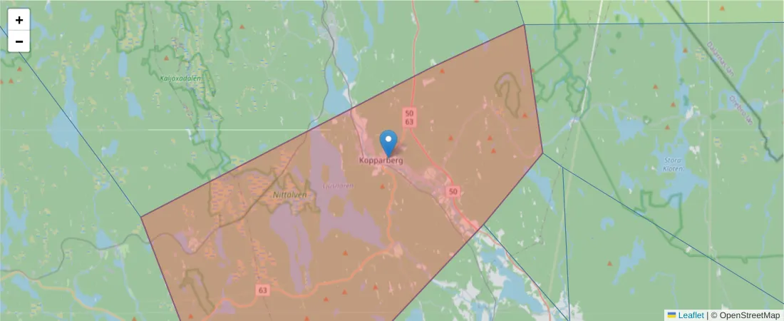 Karta över postnummerområdet  och angränsande postnummer i Sverige