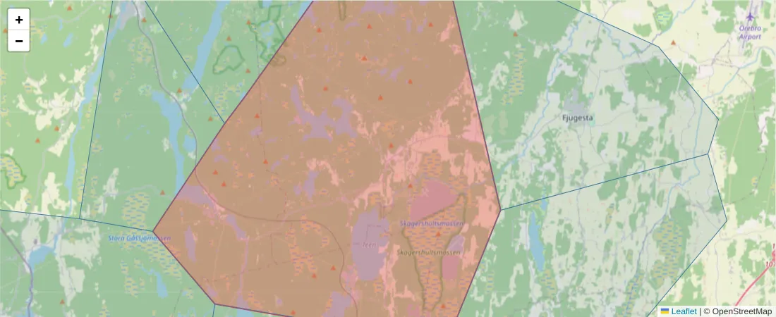 Karta över postnummerområdet  och angränsande postnummer i Sverige