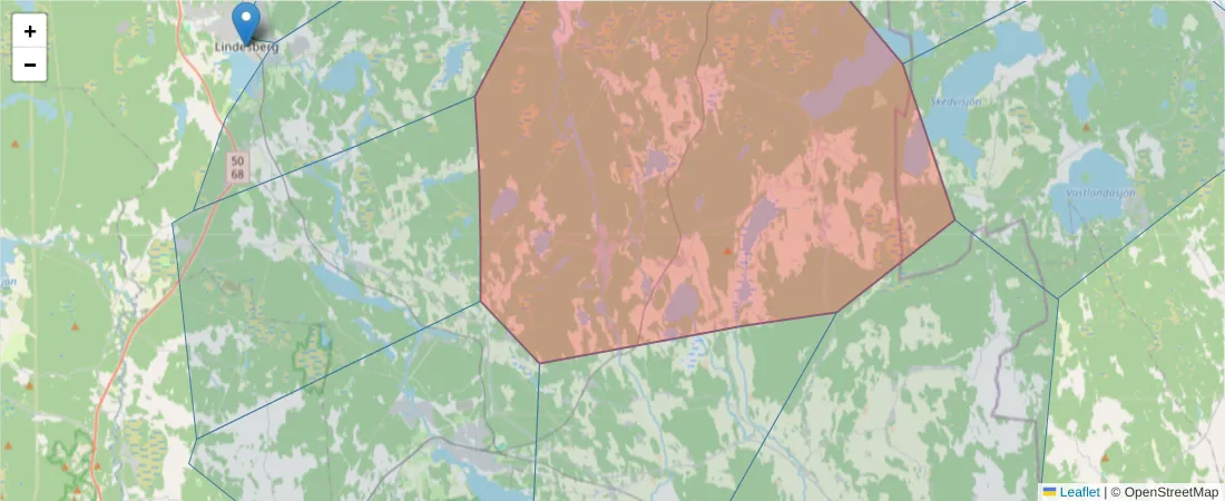 Karta över postnummerområdet  och angränsande postnummer i Sverige