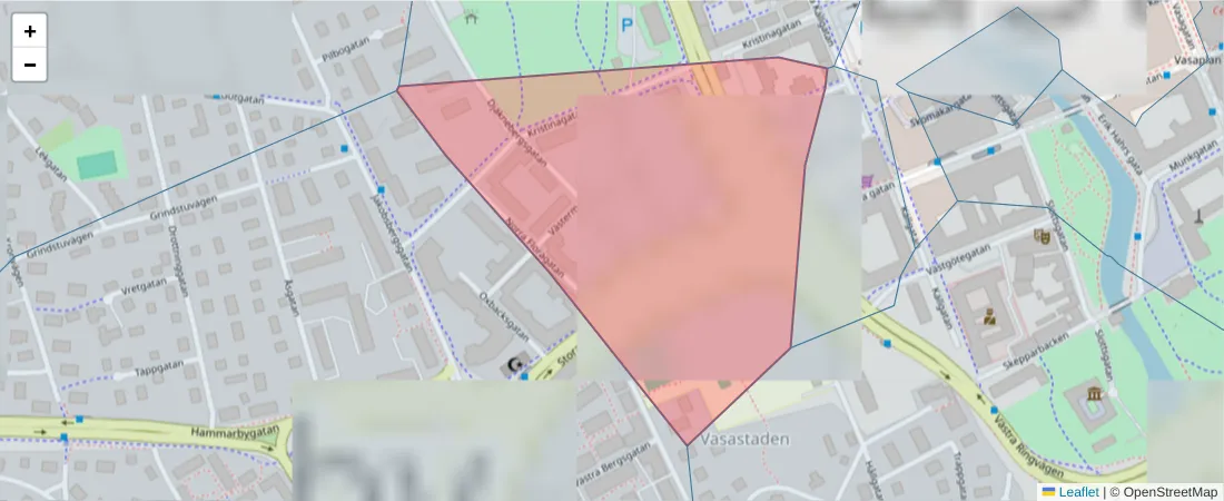 Karta över postnummerområdet  och angränsande postnummer i Sverige