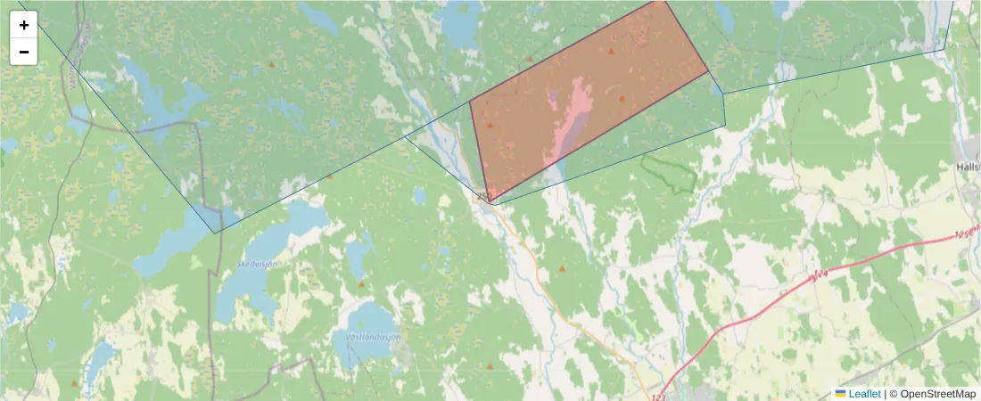 Karta över postnummerområdet  och angränsande postnummer i Sverige