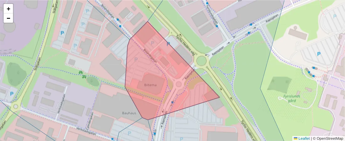 Karta över postnummerområdet  och angränsande postnummer i Sverige