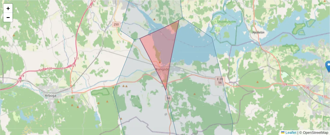 Karta över postnummerområdet  och angränsande postnummer i Sverige