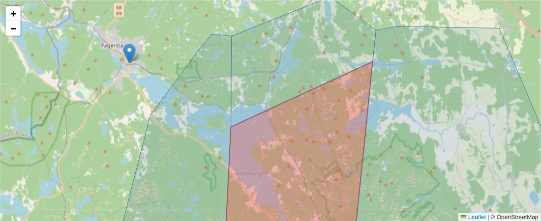 Karta över postnummerområdet  och angränsande postnummer i Sverige
