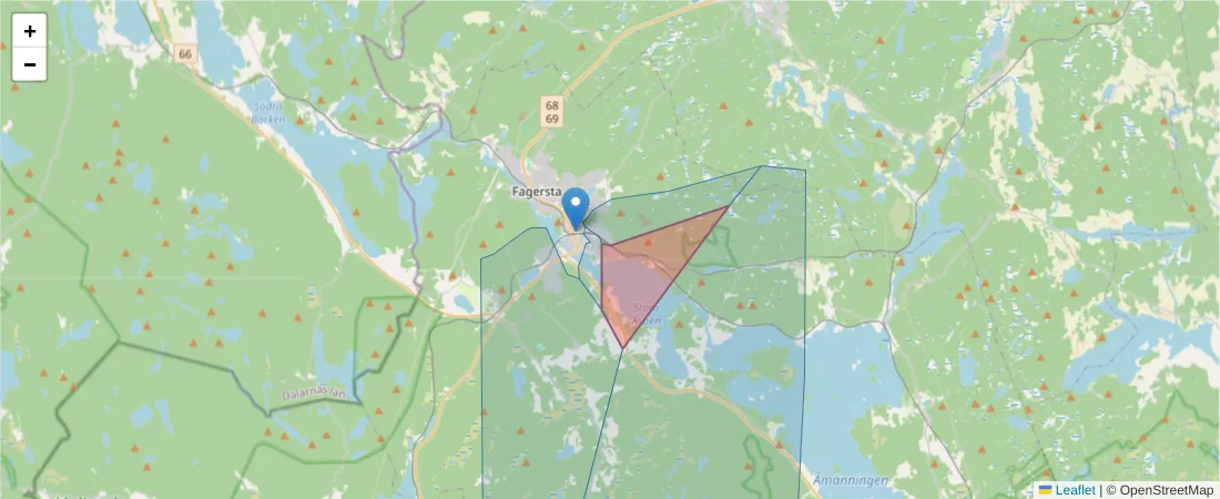 Karta över postnummerområdet  och angränsande postnummer i Sverige