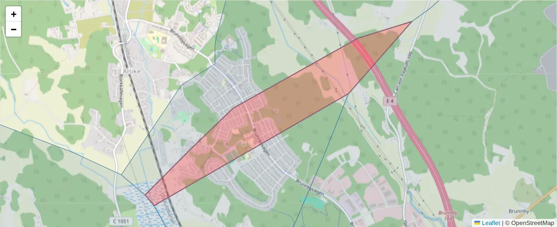 Karta över postnummerområdet  och angränsande postnummer i Sverige