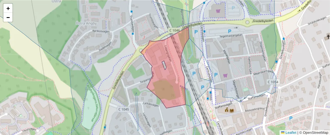 Karta över postnummerområdet  och angränsande postnummer i Sverige