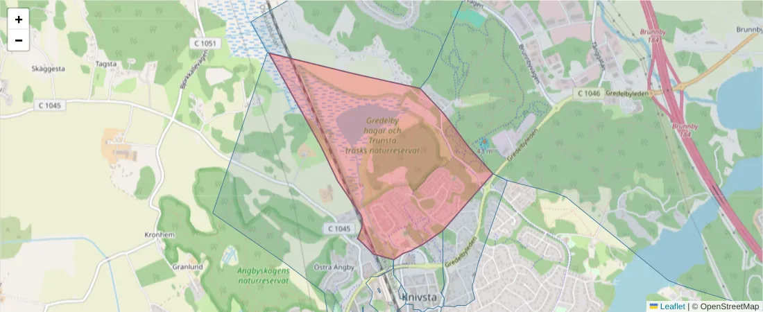 Karta över postnummerområdet  och angränsande postnummer i Sverige