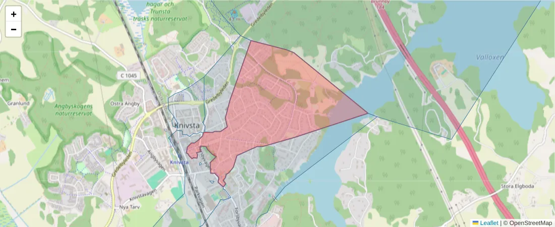 Karta över postnummerområdet  och angränsande postnummer i Sverige