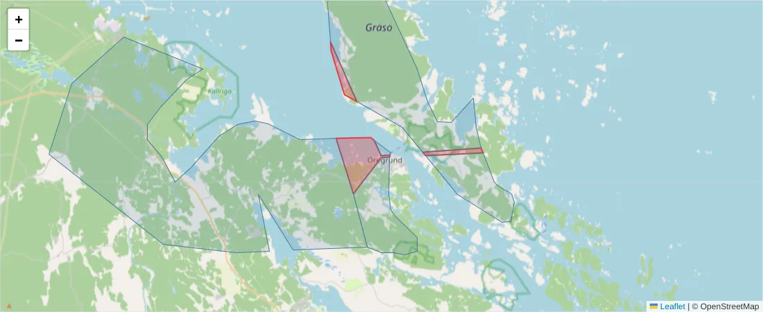 Karta över postnummerområdet  och angränsande postnummer i Sverige