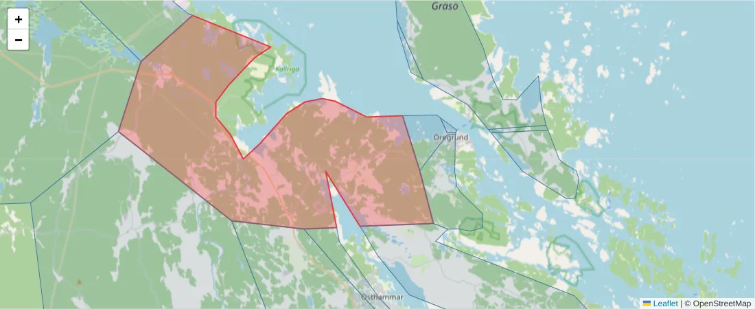Karta över postnummerområdet  och angränsande postnummer i Sverige