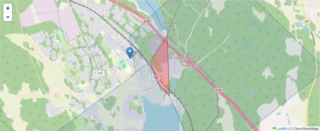 Karta över postnummerområdet  och angränsande postnummer i Sverige