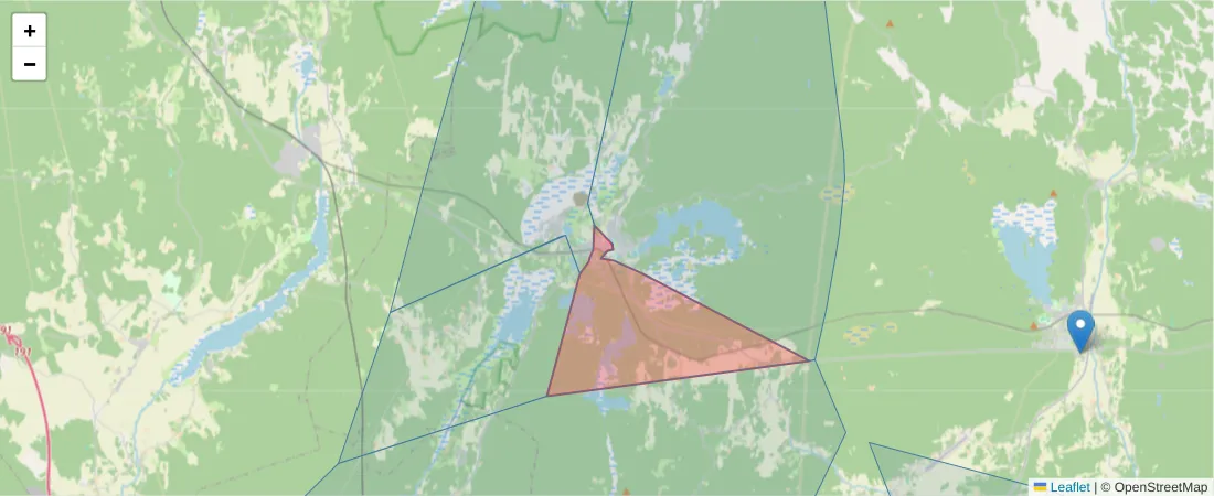 Karta över postnummerområdet  och angränsande postnummer i Sverige