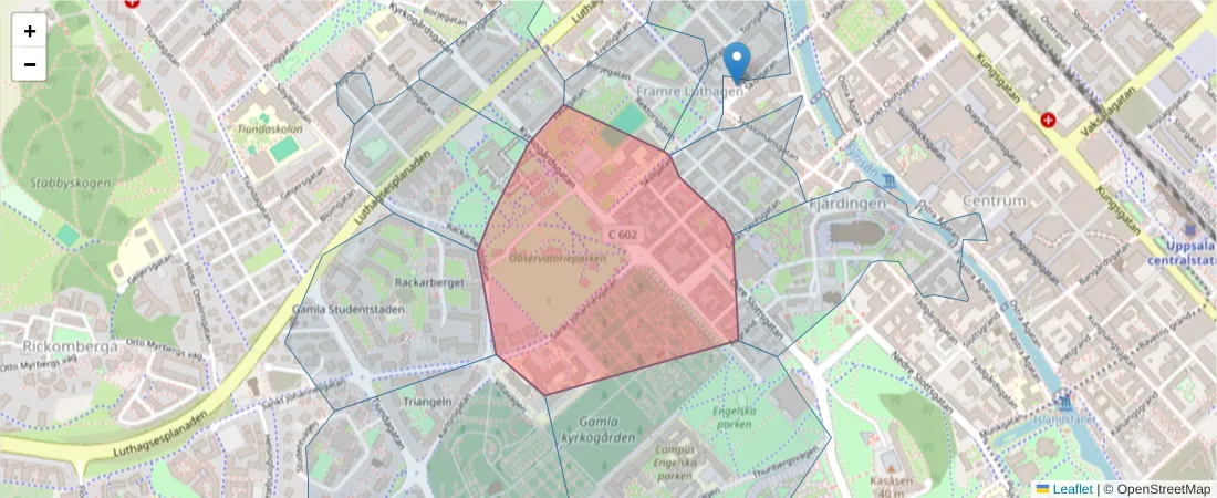Karta över postnummerområdet  och angränsande postnummer i Sverige