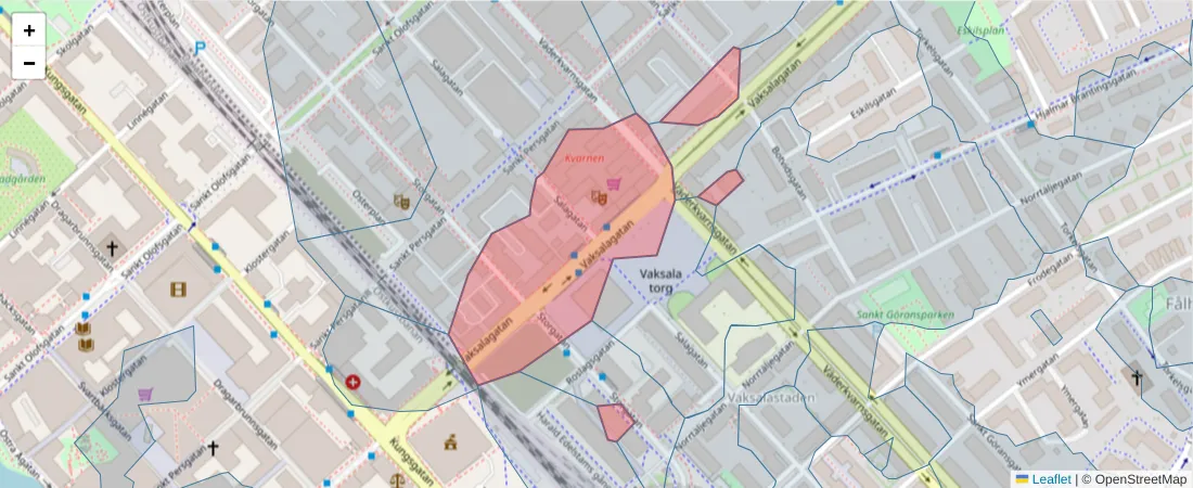 Karta över postnummerområdet  och angränsande postnummer i Sverige