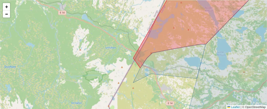 Karta över postnummerområdet  och angränsande postnummer i Sverige