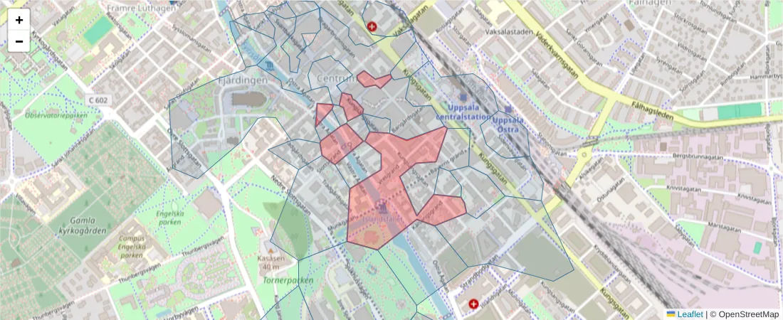 Karta över postnummerområdet  och angränsande postnummer i Sverige