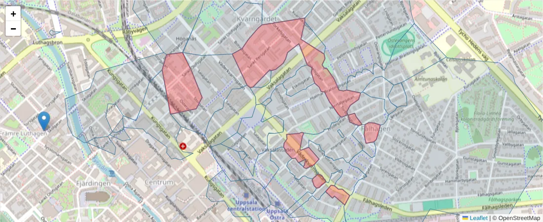 Karta över postnummerområdet  och angränsande postnummer i Sverige