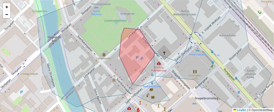 Karta över postnummerområdet  och angränsande postnummer i Sverige