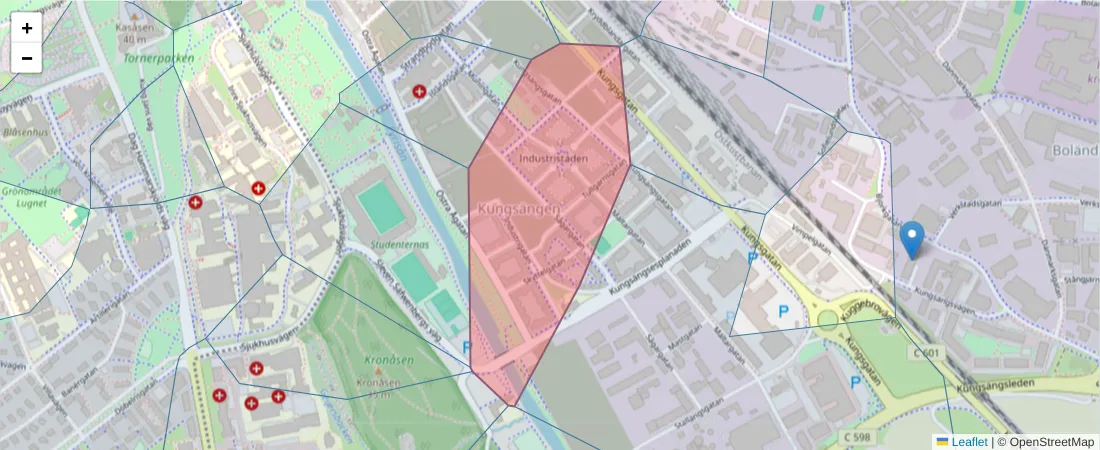 Karta över postnummerområdet  och angränsande postnummer i Sverige
