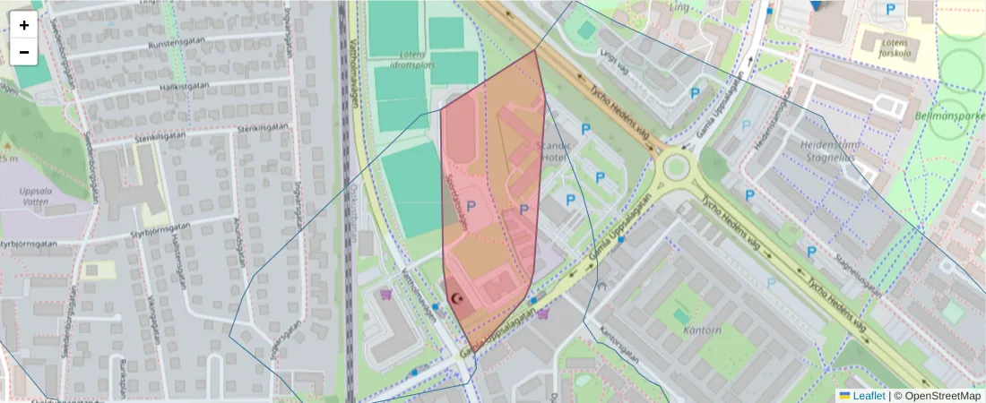 Karta över postnummerområdet  och angränsande postnummer i Sverige