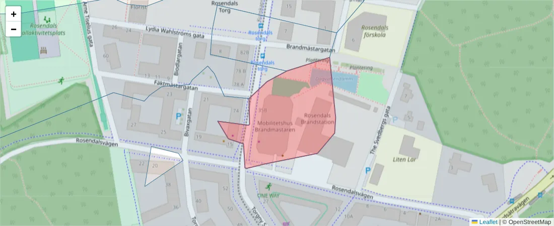 Karta över postnummerområdet  och angränsande postnummer i Sverige
