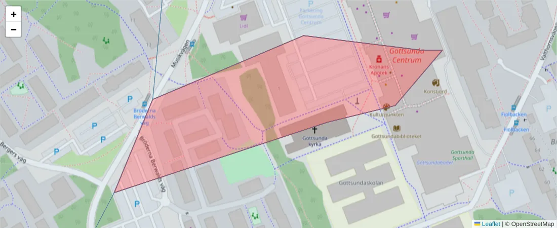 Karta över postnummerområdet  och angränsande postnummer i Sverige