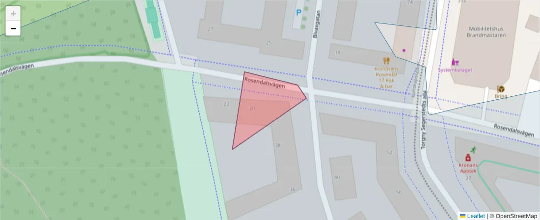 Karta över postnummerområdet  och angränsande postnummer i Sverige