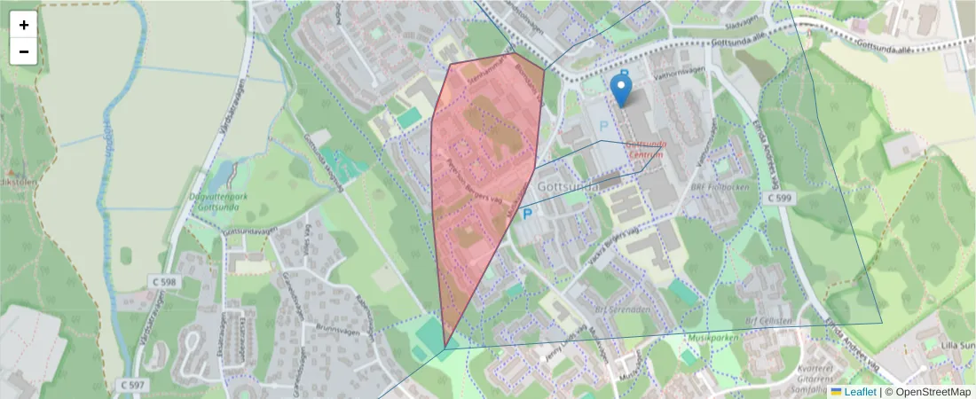 Karta över postnummerområdet  och angränsande postnummer i Sverige